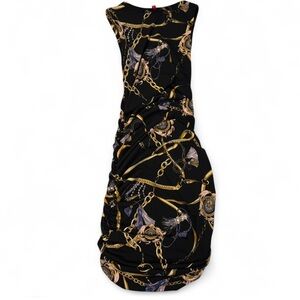 GUESS Floria Chain Print Bodycon Dress Small Black Gold Baroque Y2K Clubwear